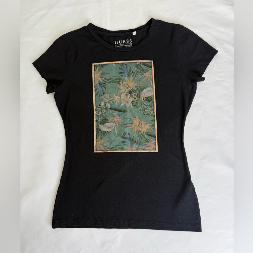 Guess Black Tropical Floral Graphic Tee